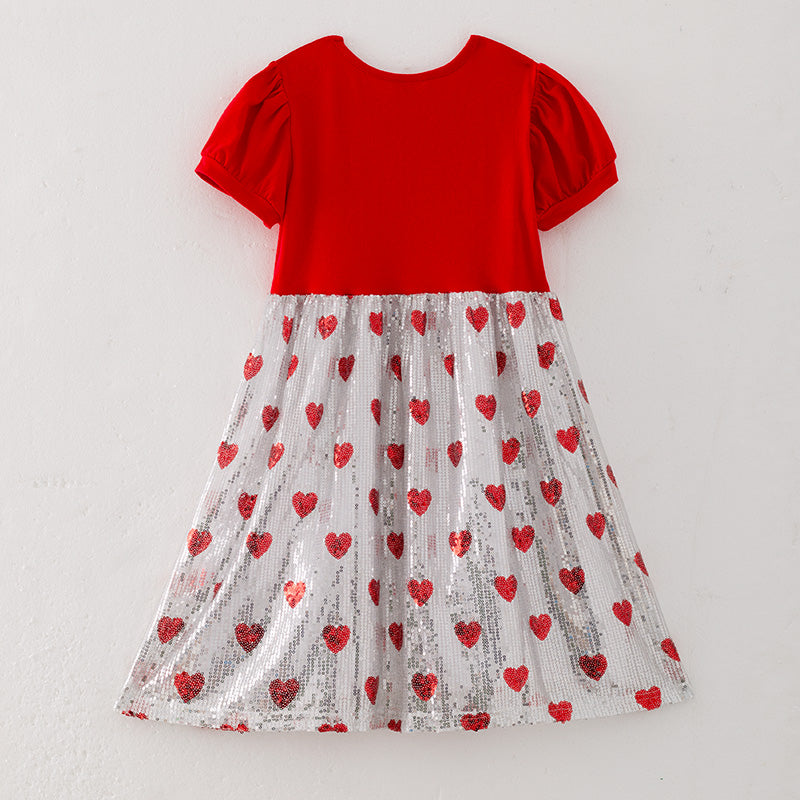 （In Stock L32-3-1）Girls Valentine's Day Heart Sequin Dress