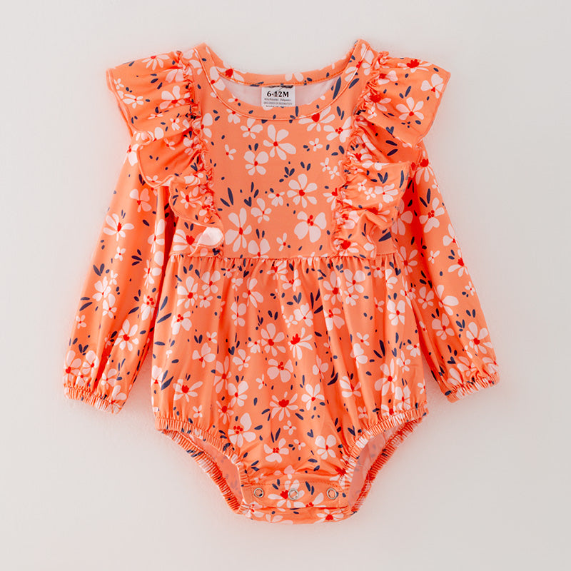 (In Stock G28-02-02)Baby Girls Orange Floral Print Infant Romper