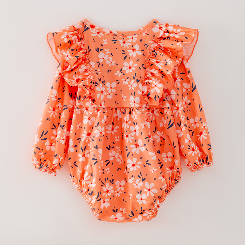 (In Stock G28-02-02)Baby Girls Orange Floral Print Infant Romper