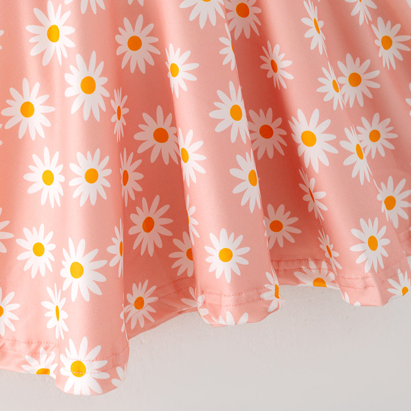 Girls Orange Daisy Print Milk Silk Twirl Dress