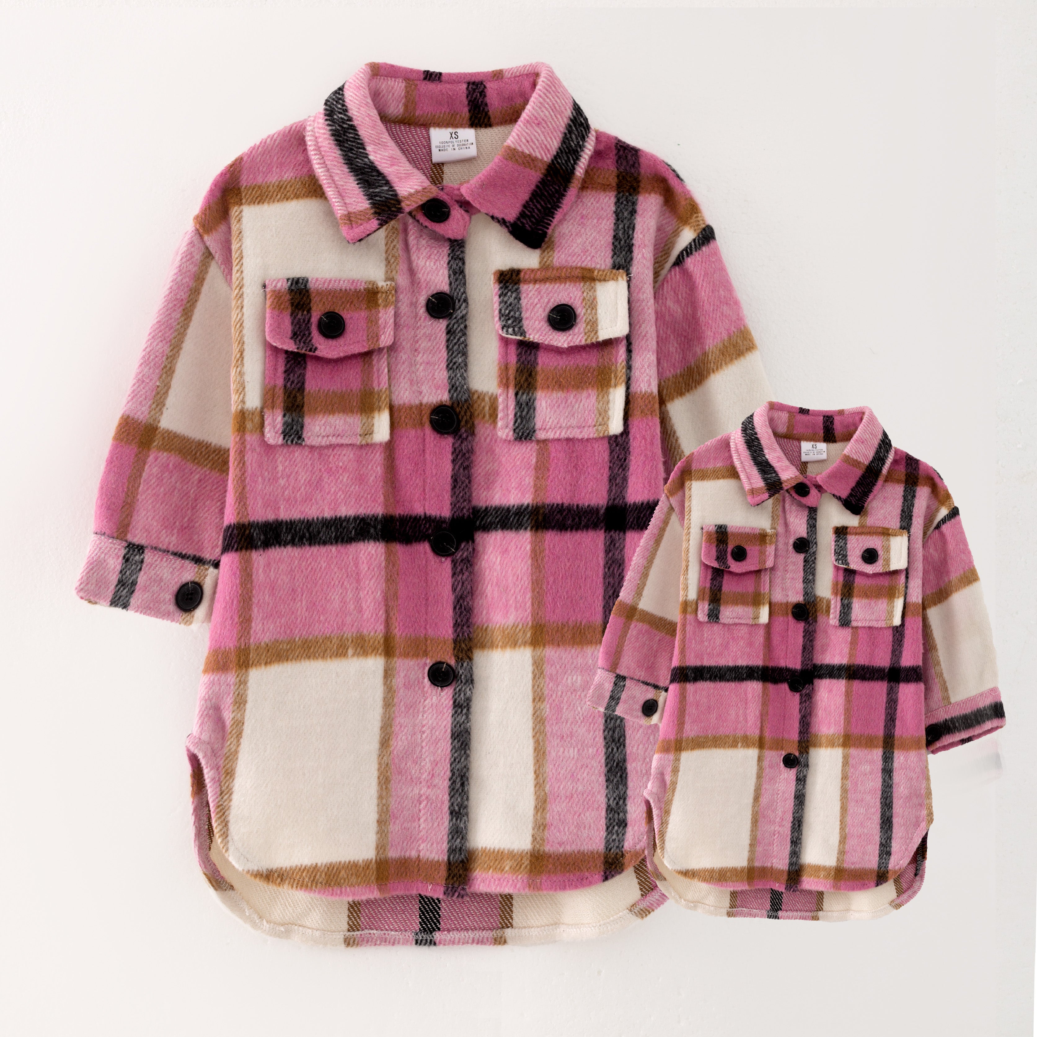 （In Stock L32-5-2）Mommy and Me Fall and Winter Pink Plaid Coat