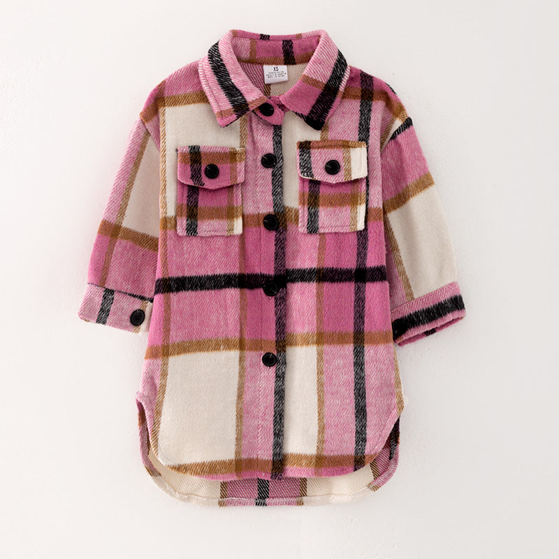 （In Stock L32-5-2）Mommy and Me Fall and Winter Pink Plaid Coat