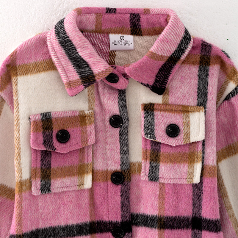 （In Stock L32-5-2）Mommy and Me Fall and Winter Pink Plaid Coat