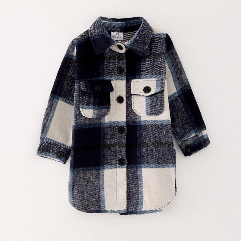 （In Stock L32-1-2）Mommy and Me Fall and Winter Dark Blue Plaid Coat