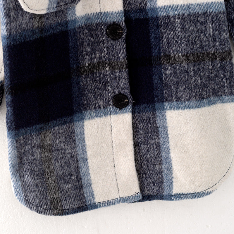 （In Stock L32-1-2）Mommy and Me Fall and Winter Dark Blue Plaid Coat