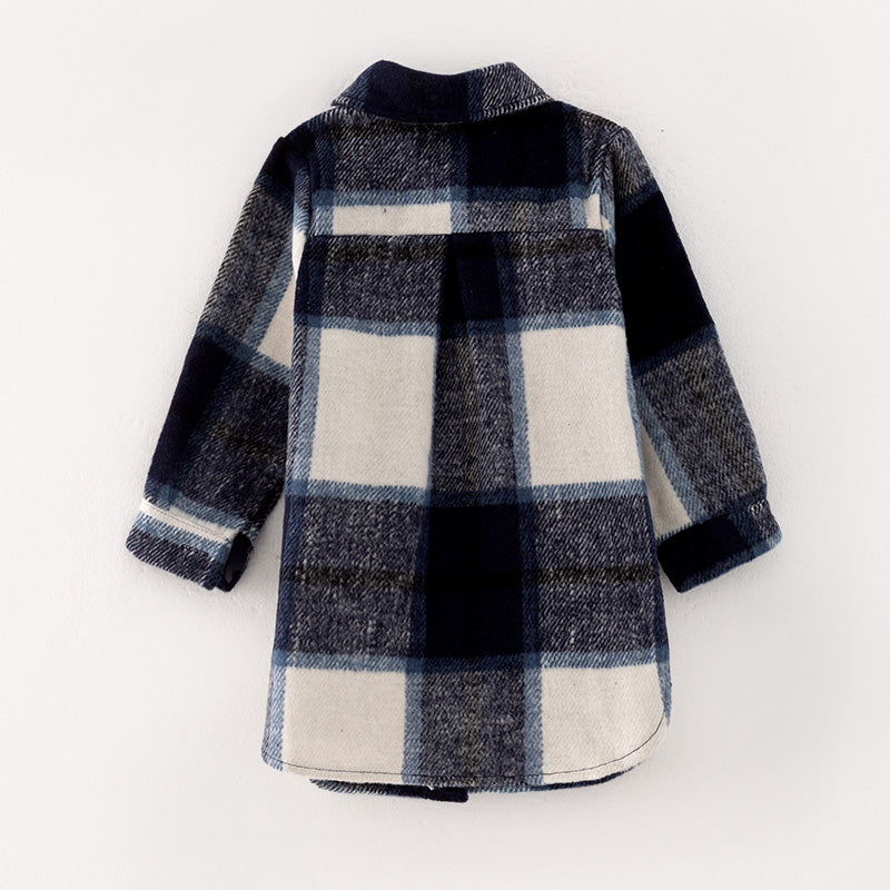 （In Stock L32-1-2）Mommy and Me Fall and Winter Dark Blue Plaid Coat