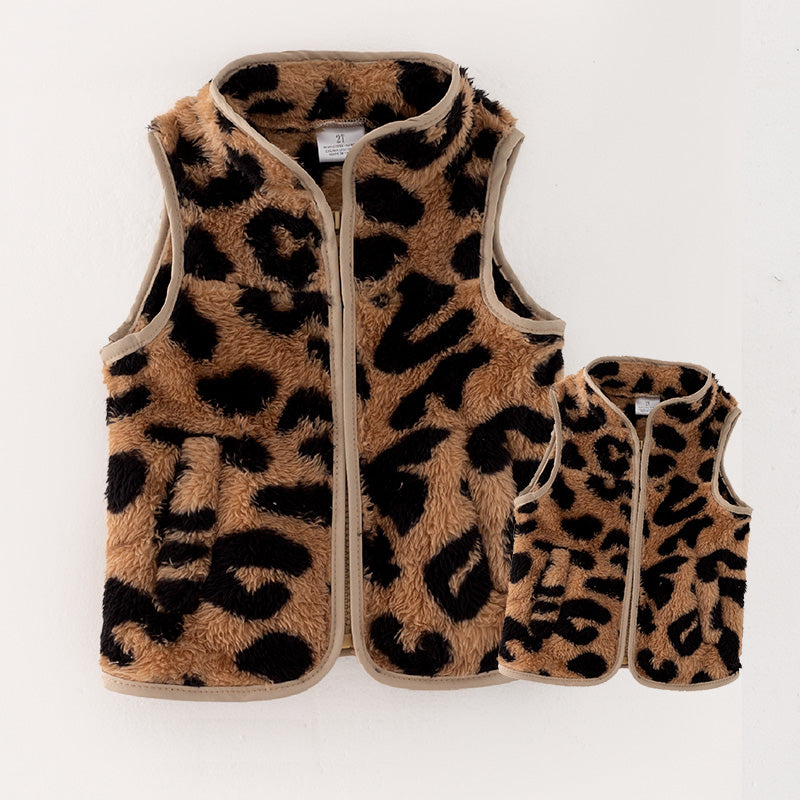 （In Stock L1-5-3）Mommy and Me Fall Leopard Print Vest