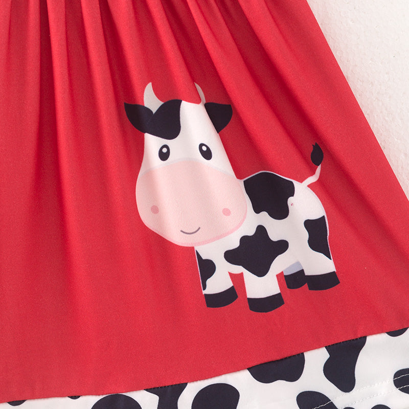 （In Stock L33-3-3）Girls Cow Print Milk Silk Dress