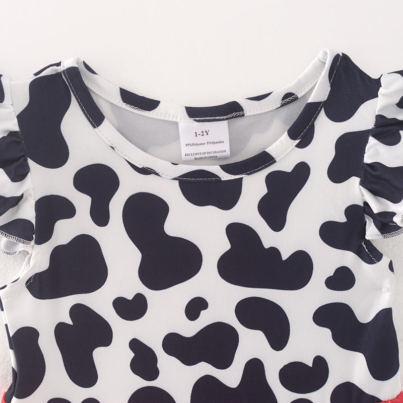 （In Stock L33-3-3）Girls Cow Print Milk Silk Dress