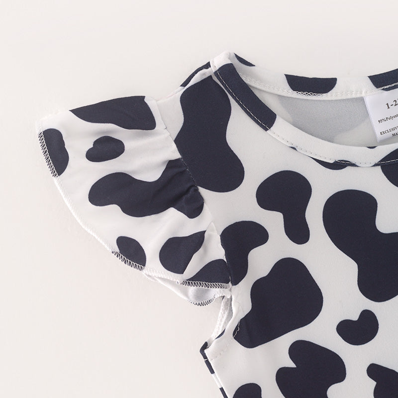 （In Stock L33-3-3）Girls Cow Print Milk Silk Dress