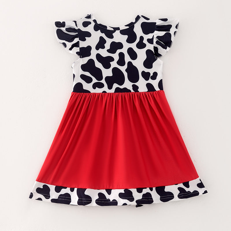 （In Stock L33-3-3）Girls Cow Print Milk Silk Dress