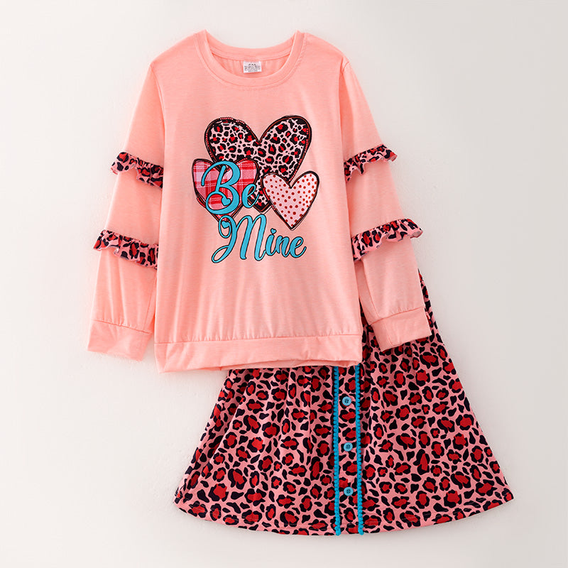 （In Stock L33-3-3）Girls Valentine's Day Print Skirt Set