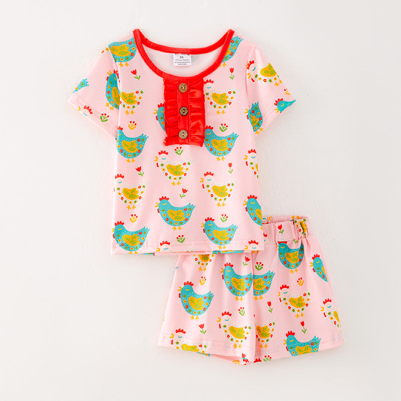 Kids Summer Cute Chick Print Pajamas