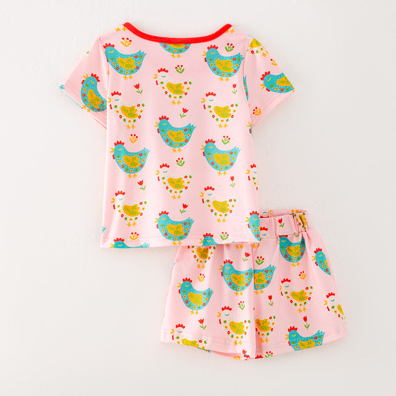 Kids Summer Cute Chick Print Pajamas