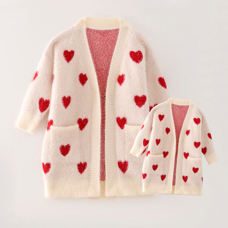 （In Stock L19-2-3 L18-3-3）Mommy and Me Valentine's Day Love Sweater Cardigan