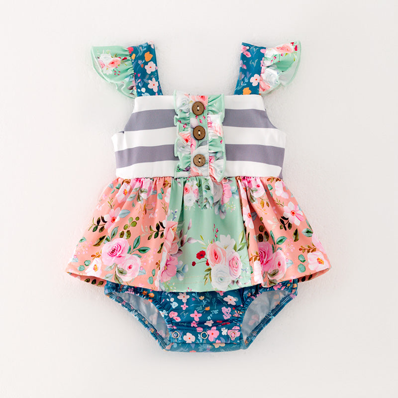 Girls Colorful Floral Print Romper