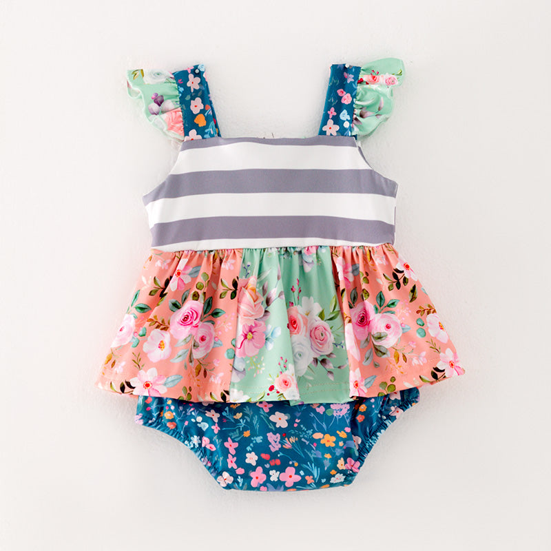 Girls Colorful Floral Print Romper