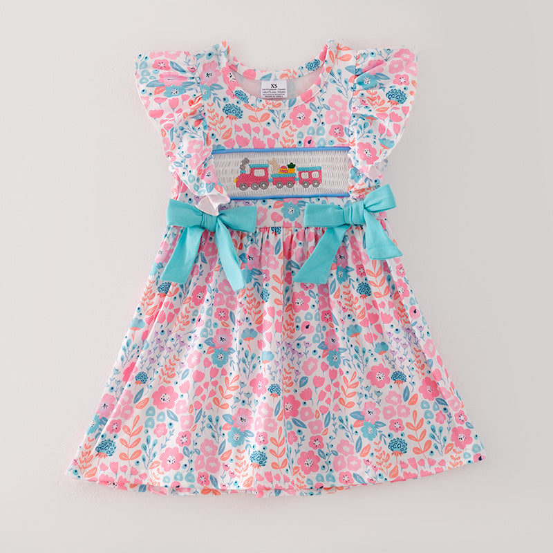 （In Stock E5-4-1）Girls Easter Embroidery Smocked Dress