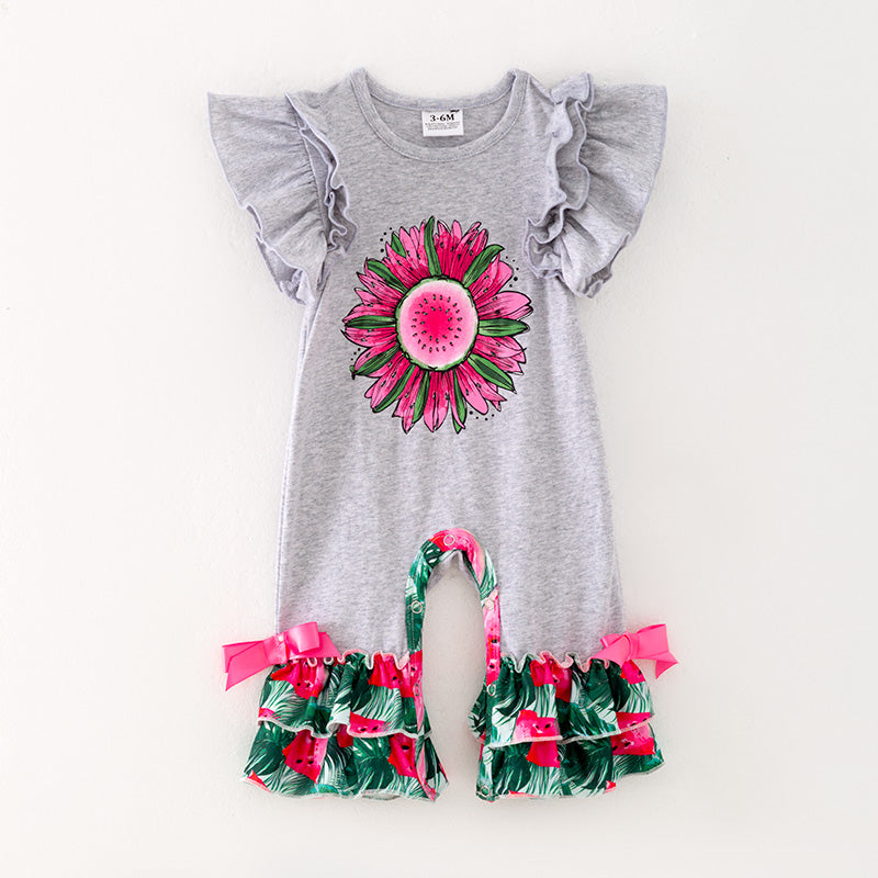 Baby Girls Grey Ruffled Infant Romper