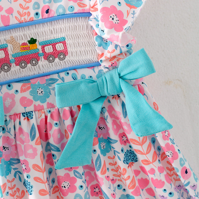 （In Stock E5-4-1）Girls Easter Embroidery Smocked Dress