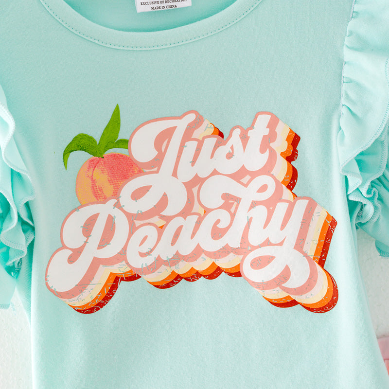 Girls Mint Top Peachy Print Ruffled Short Set