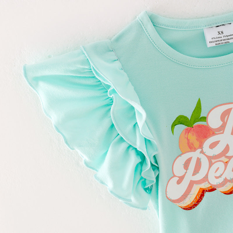 Girls Mint Top Peachy Print Ruffled Short Set