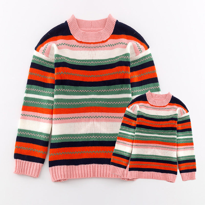 （In Stock L16-4-3 L16-1-3）Mommy and Me Fall Color Matching Sweater