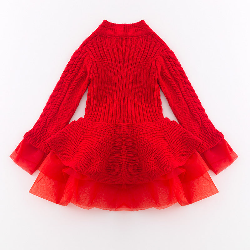 （In Stock L16-3-2）Girls Fall and Winter Red Sweater Dress