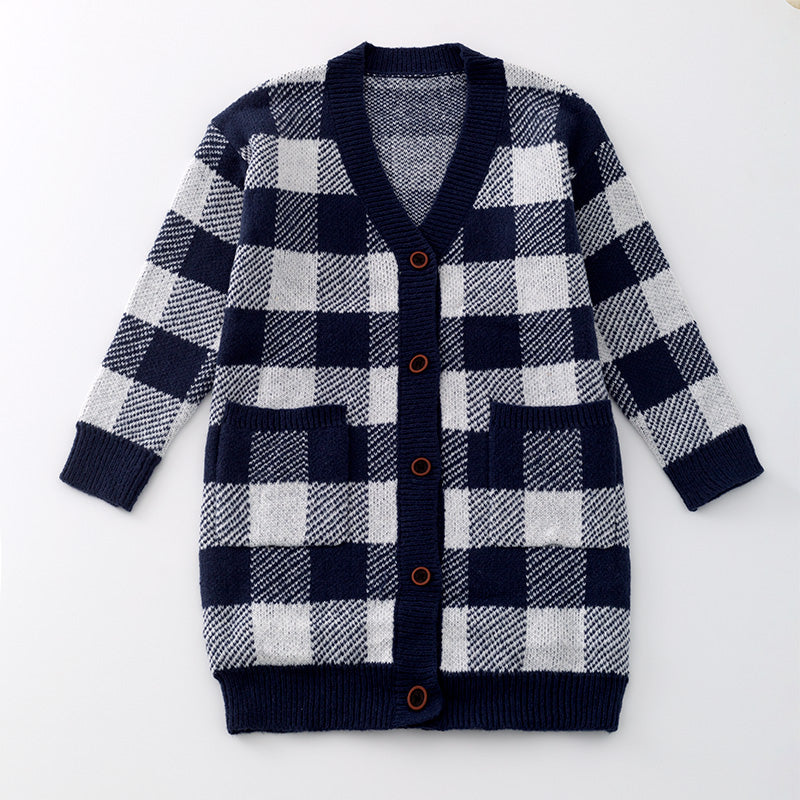 （In Stock L16-4-2）Adults Fall and Winter Plaid Sweater Cardigan