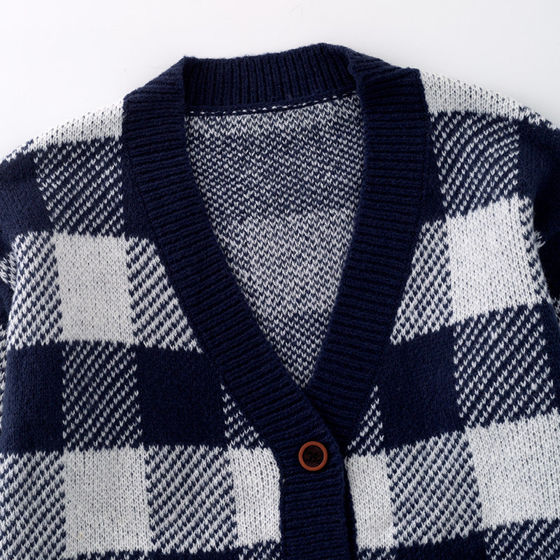 （In Stock L16-4-2）Adults Fall and Winter Plaid Sweater Cardigan