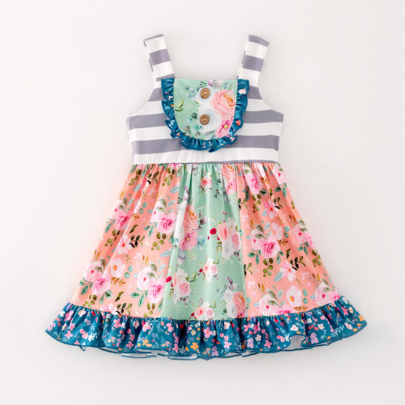 Girls Colorful Floral Print Dress