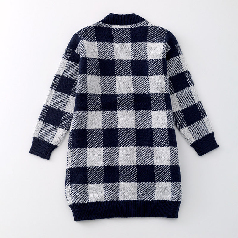 （In Stock L16-4-2）Adults Fall and Winter Plaid Sweater Cardigan