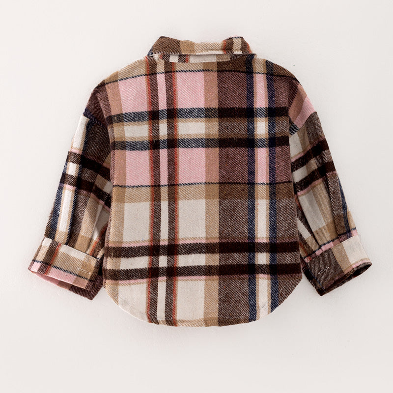 （In Stock Q7-1-2）Girls Fall Pink Plaid Shirt Jacket