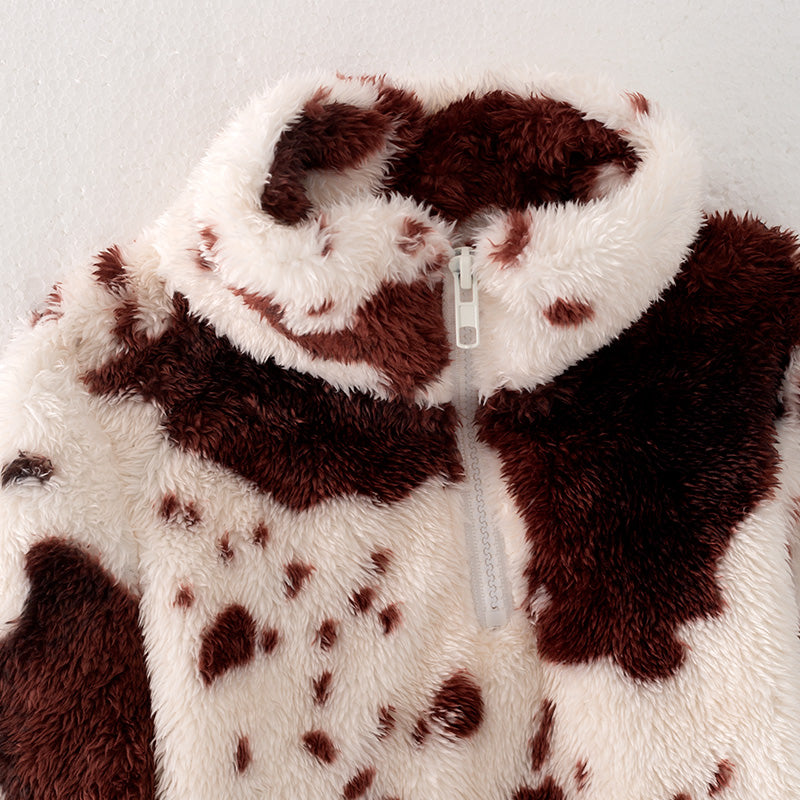 （In Stock Q7-2-2）One Pack(6 Pieces total) Mommy and Me Fall and Winter Cow Print Coat