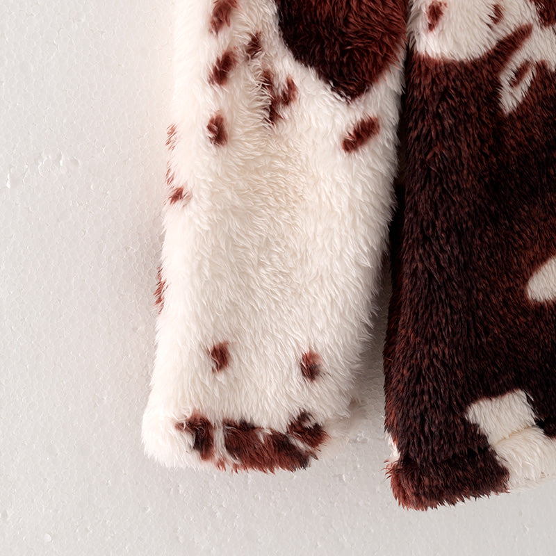 （In Stock Q7-2-2）One Pack(6 Pieces total) Mommy and Me Fall and Winter Cow Print Coat