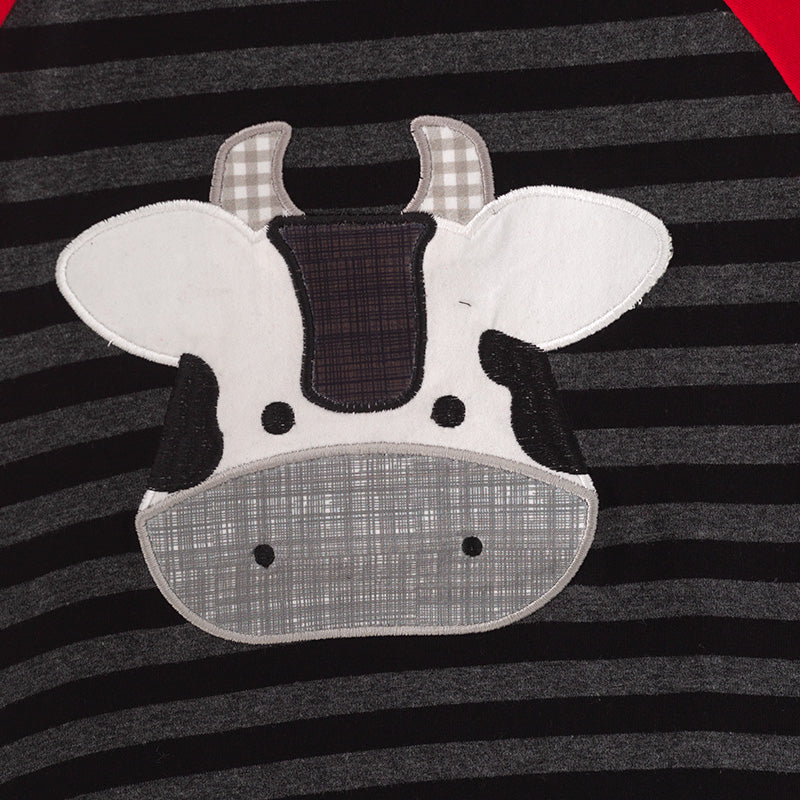 （In Stock Q7-5-2 L19-4-2）Boys Fall Cow Applique Cotton Top