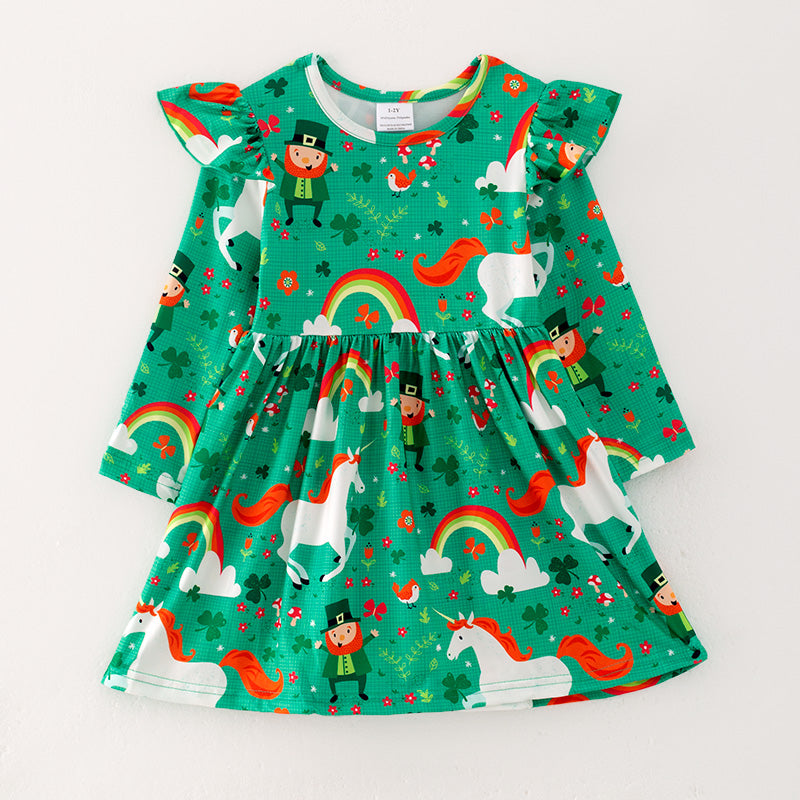 （In Stock G22-1-3）Girls St.Patrick's Day Shamrock Print Dress