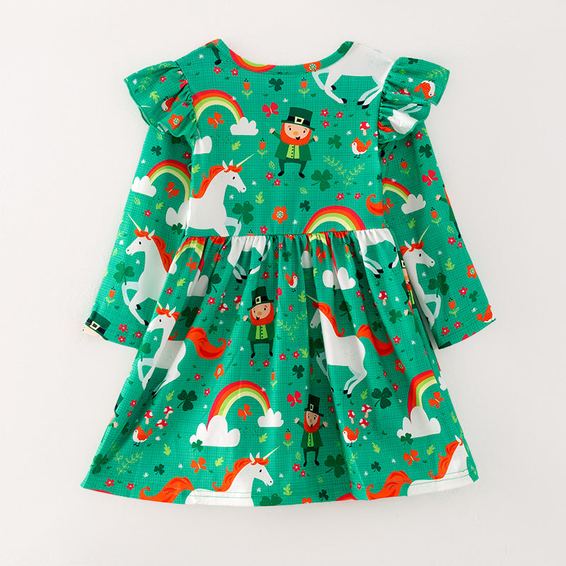 （In Stock G22-1-3）Girls St.Patrick's Day Shamrock Print Dress