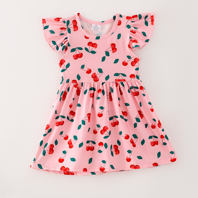 （In Stock E22-3-2）Girls Spring and Summer Cherry Print Dress