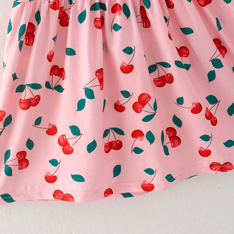 （In Stock E22-3-2）Girls Spring and Summer Cherry Print Dress