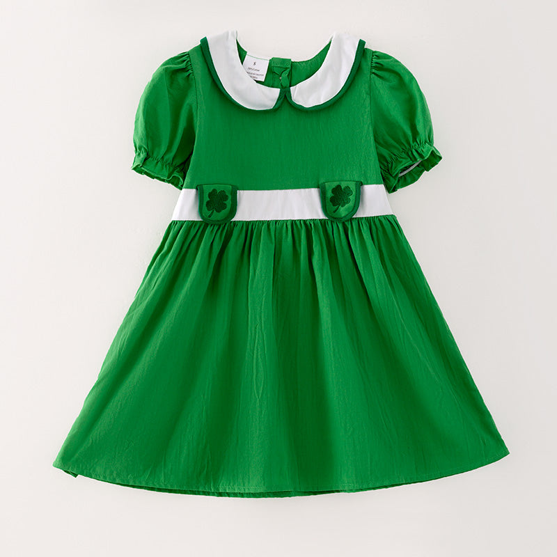 （In Stock G24-2-2）Girls St.Patrick's Day Embroidery Cotton Dress