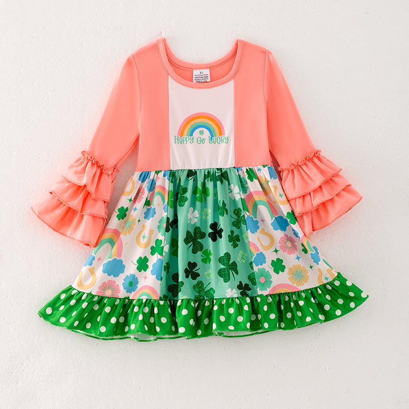 （In Stock G23-4-3）Girls St.Patrick's Day Shamrock Print Dress