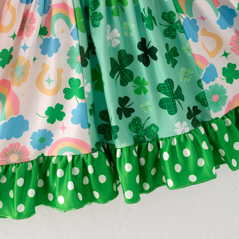 （In Stock G23-4-3）Girls St.Patrick's Day Shamrock Print Dress