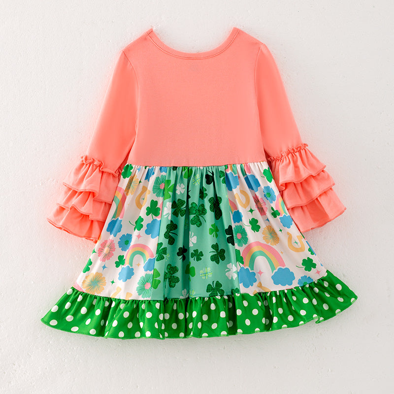 （In Stock G23-4-3）Girls St.Patrick's Day Shamrock Print Dress