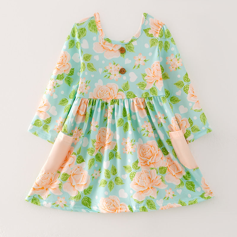 （In Stock E24-3-3）Girls Spring Floral Print Dress