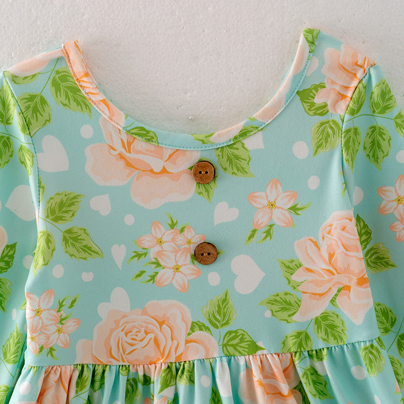 （In Stock E24-3-3）Girls Spring Floral Print Dress