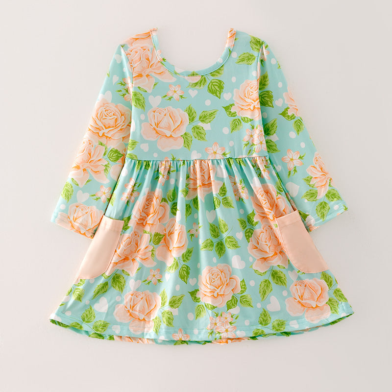 （In Stock E24-3-3）Girls Spring Floral Print Dress