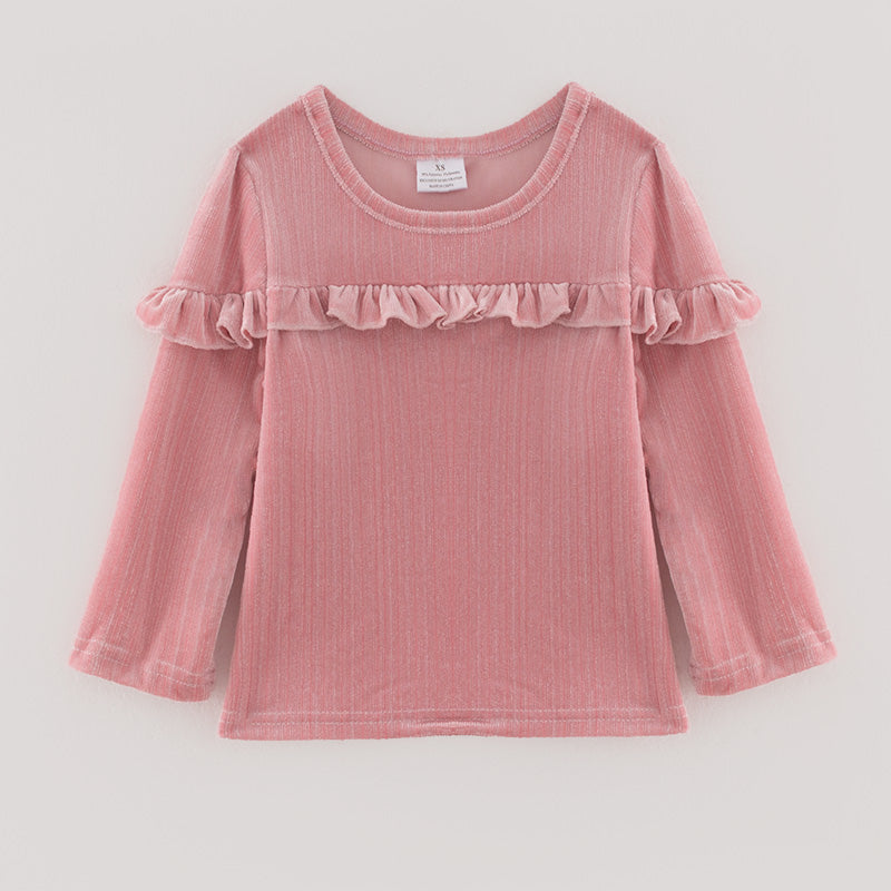 （In Stock E19-4-3）Girls Spring Pink Velvet Top