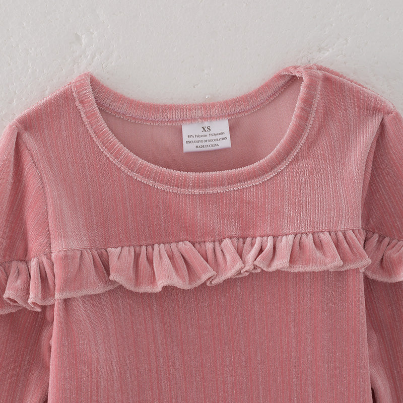 （In Stock E19-4-3）Girls Spring Pink Velvet Top