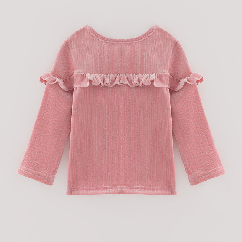 （In Stock E19-4-3）Girls Spring Pink Velvet Top